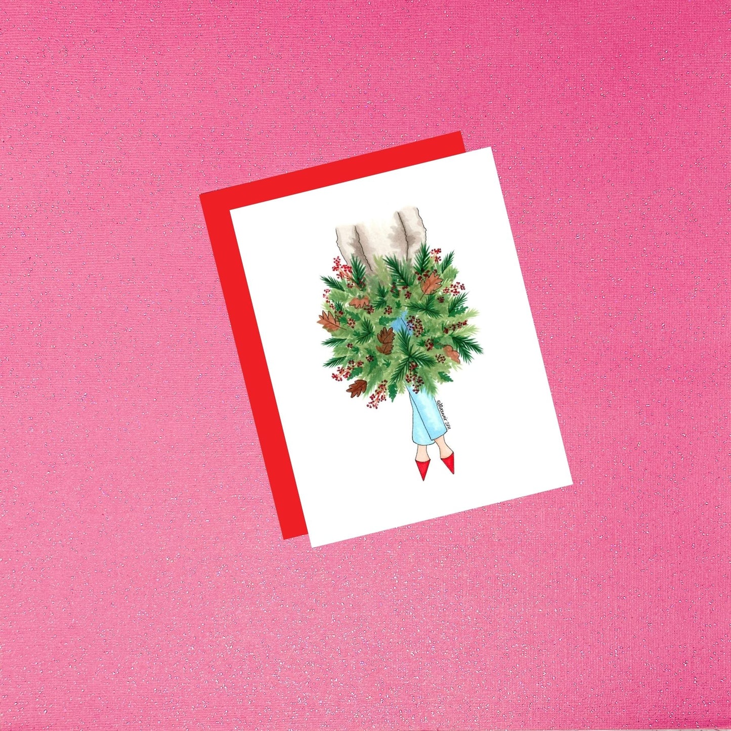 Holiday - Winter Wreath - Fair Skin | Fashion Illustration Christmas Card