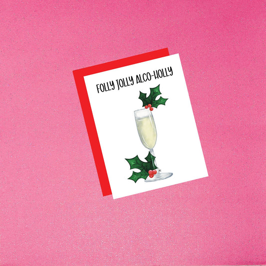 Holiday - Folly Jolly Alco-Holly Watercolor Christmas Card