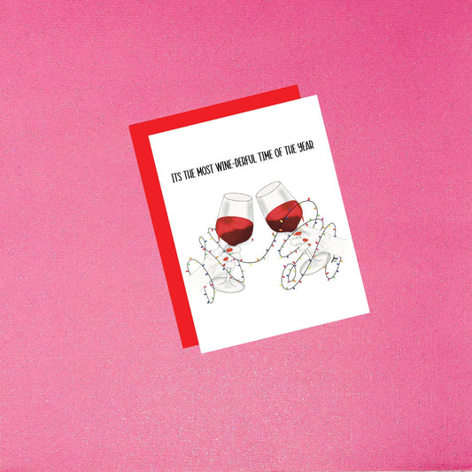 Holiday - It's The Most Wine-derful Time Of The Year Watercolor Christmas Card