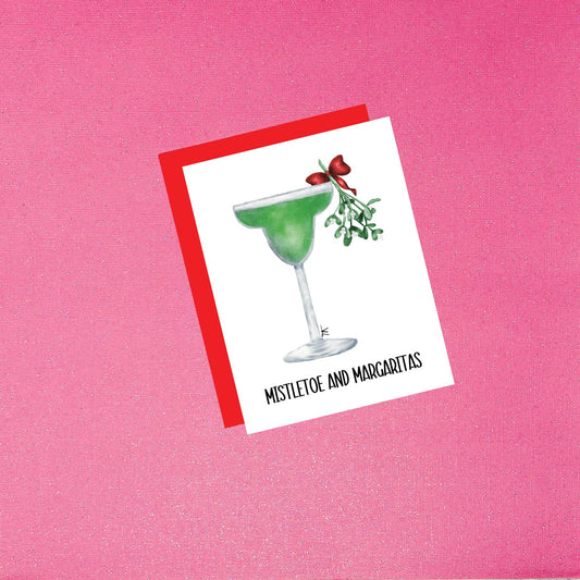 Holiday - Mistletoe And Margaritas Watercolor Christmas Card