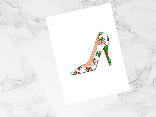 Holiday - High Heel Shoe Fashion Illustration Christmas Card - Presents