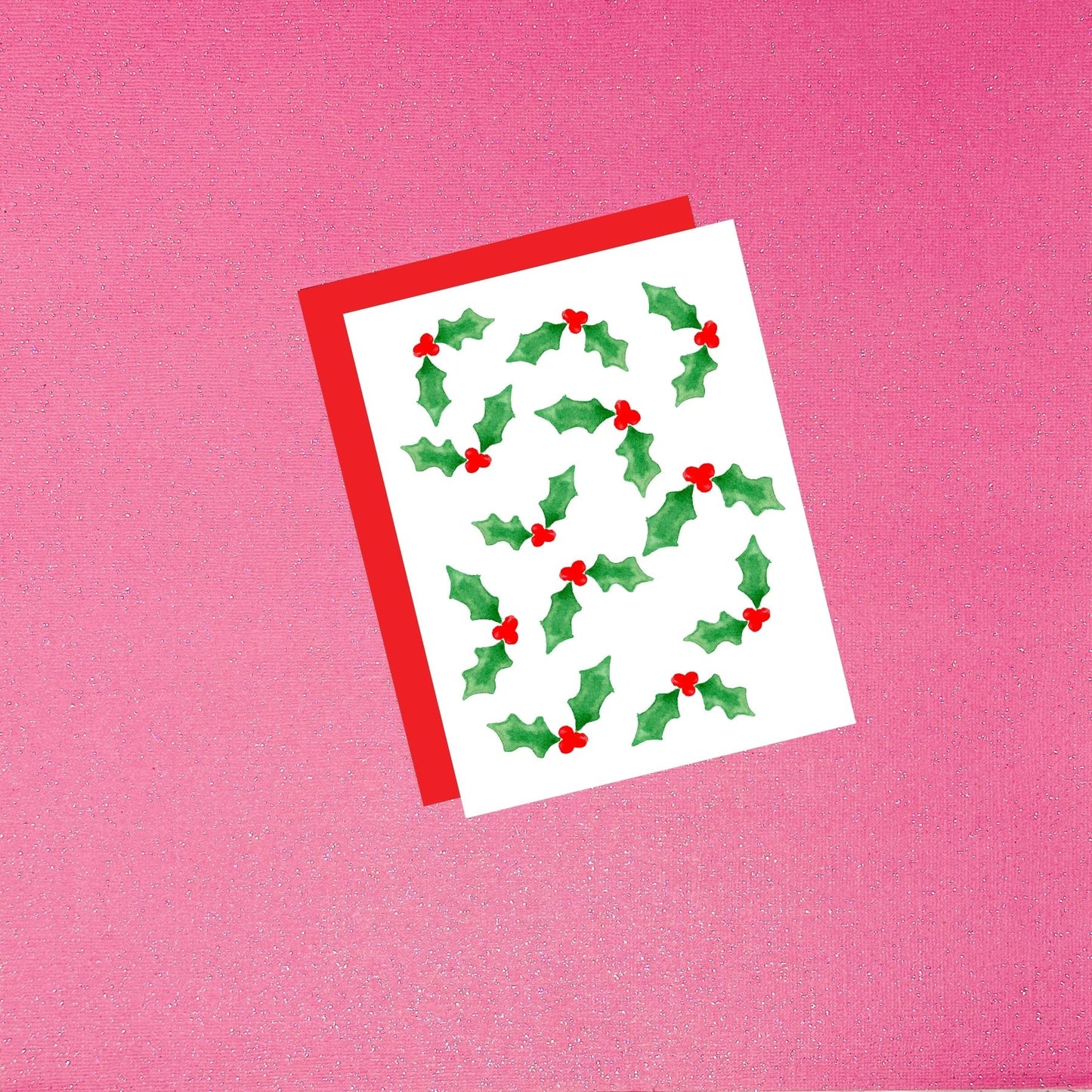 Holiday - Whimsical Holly Berry Pattern | Watercolor Christmas Card