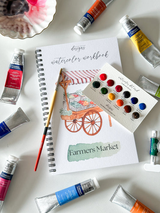 Watercolor Workbook for Beginners - DIY Paintable Farmers Market Sketchbook