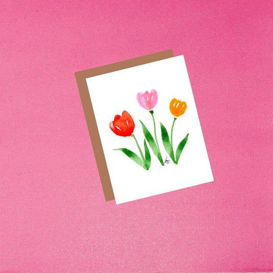 Multicolor Tulips Watercolor Flower Greeting Card