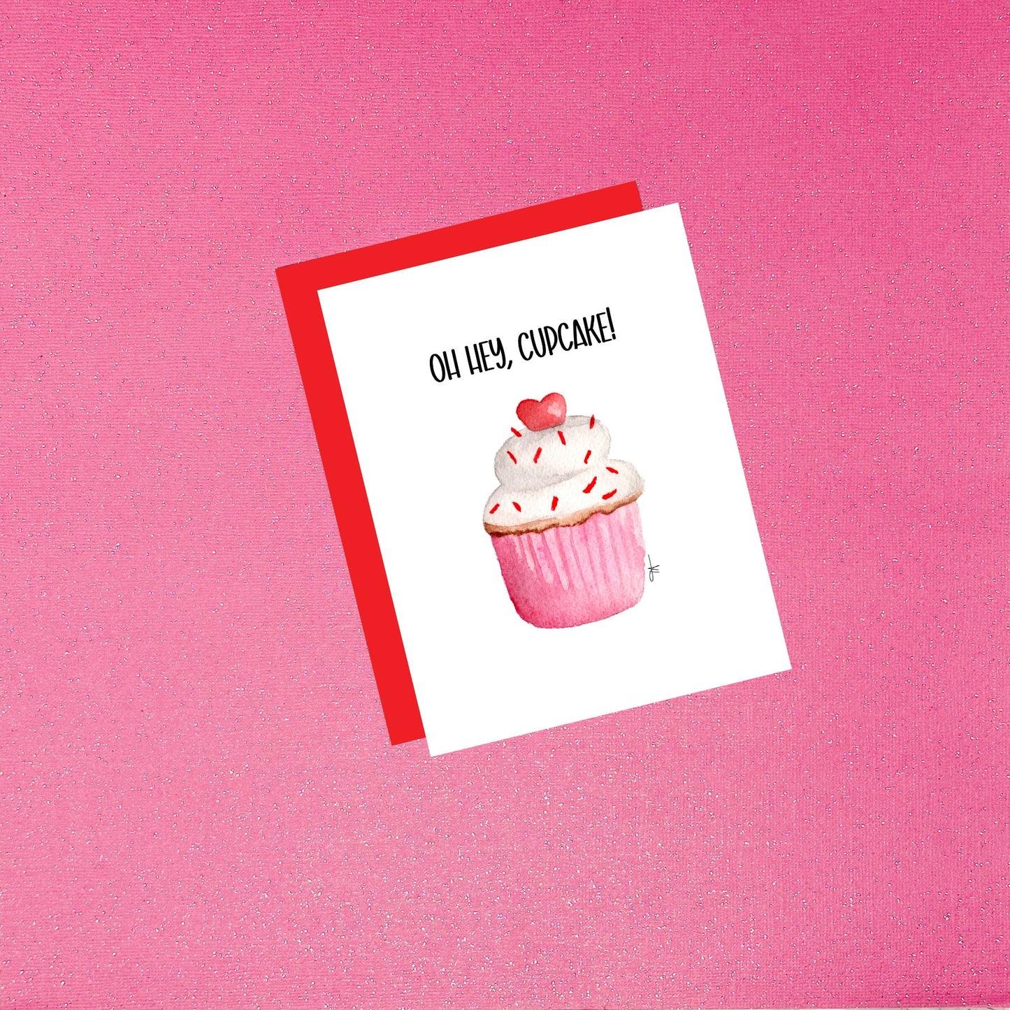 Valentine's Day - Oh Hey Cupcake Watercolor Card