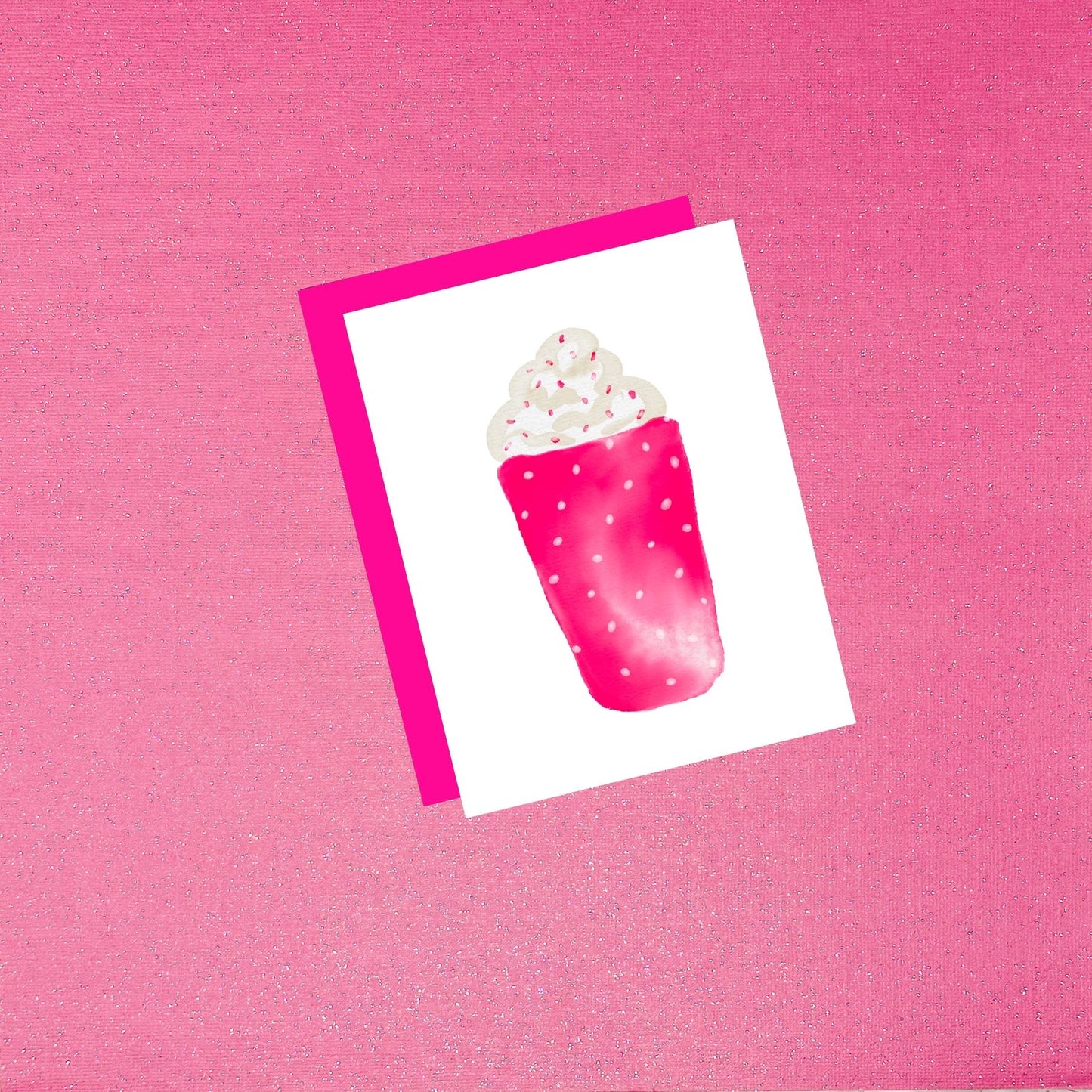 Holiday - Joyful Pink Coffee Cup with White Dots | Watercolor Holiday Card