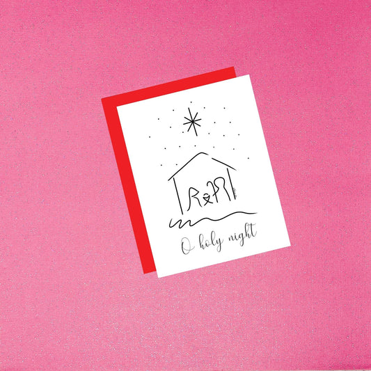 O Holy Night Nativity Scene Christmas Card | Minimalist Christian Holiday Card with Red Envelope