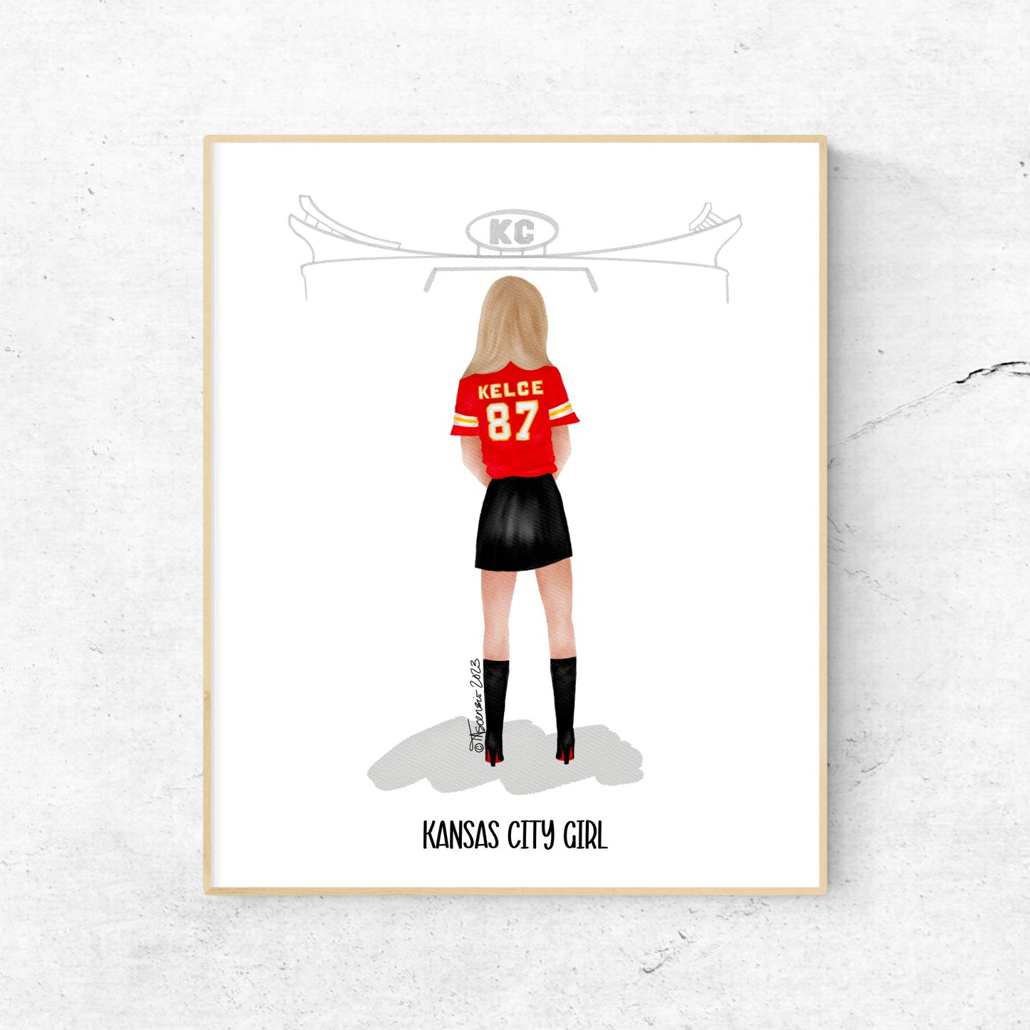 Tayvis Arrowhead Fashion Illustration - Kansas City Girl - Kansas City - Chiefs - Chiefs Jersey - Kelce Jersey - Fashion Illustration - Football Art Decor