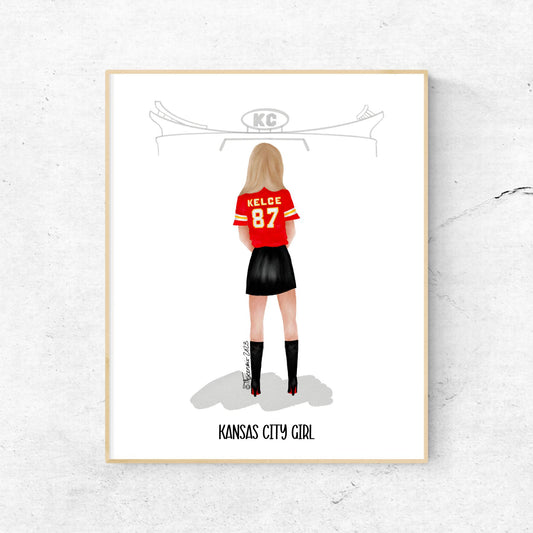 Tayvis Arrowhead Fashion Illustration - Kansas City Girl - Kansas City - Chiefs - Chiefs Jersey - Kelce Jersey - Fashion Illustration - Football Art Decor