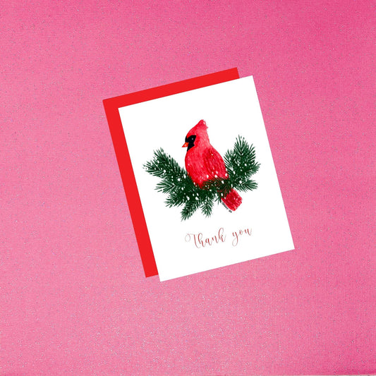 Holiday - Watercolor Winter Cardinal | Blank Thank You Card