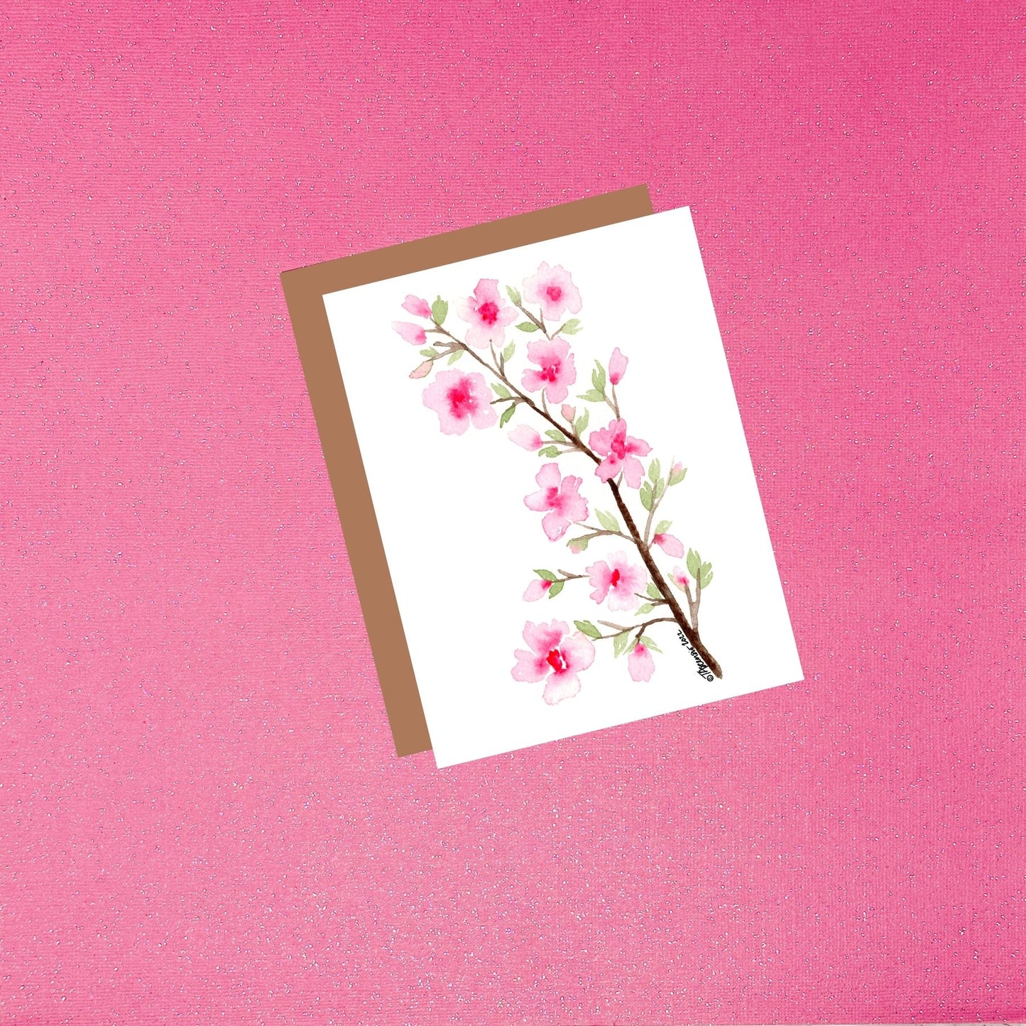 Watercolor Cherry Blossom Branch Greeting Card