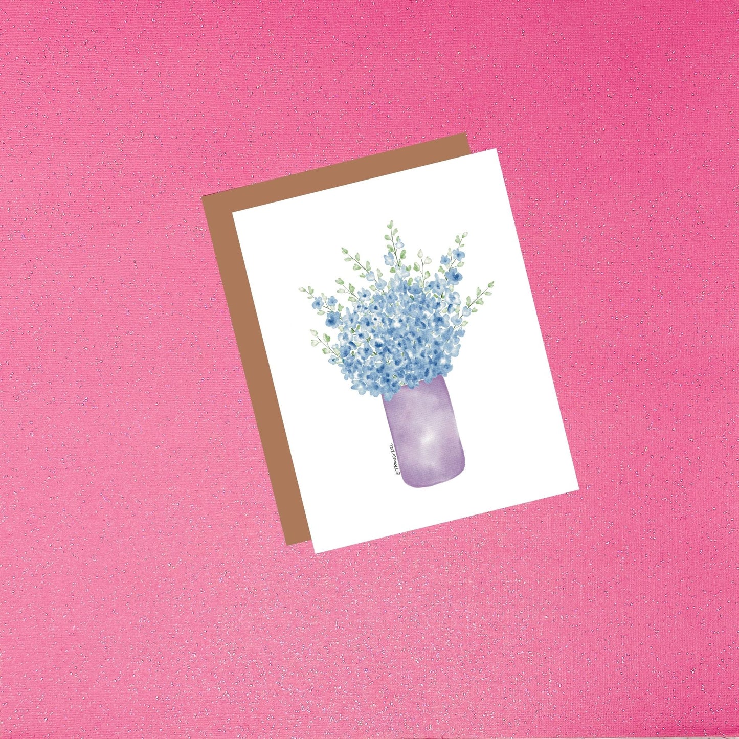 Watercolor Delphinium Floral Bouquet Greeting Card