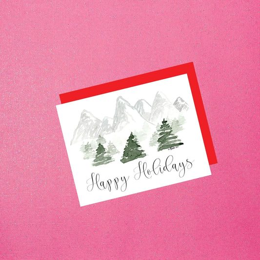 Holiday - Watercolor Mountain Landscape | Happy Holidays Greeting Card