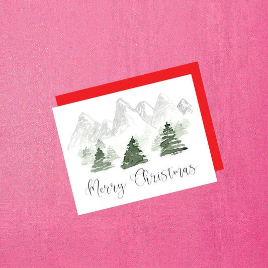 Holiday - Watercolor Mountain Landscape | Merry Christmas Greeting Card
