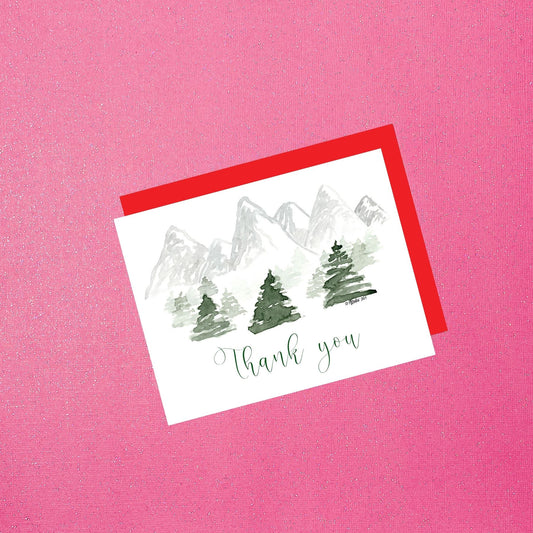 Holiday - Watercolor Landscape Illustration Mountain Thank You Card