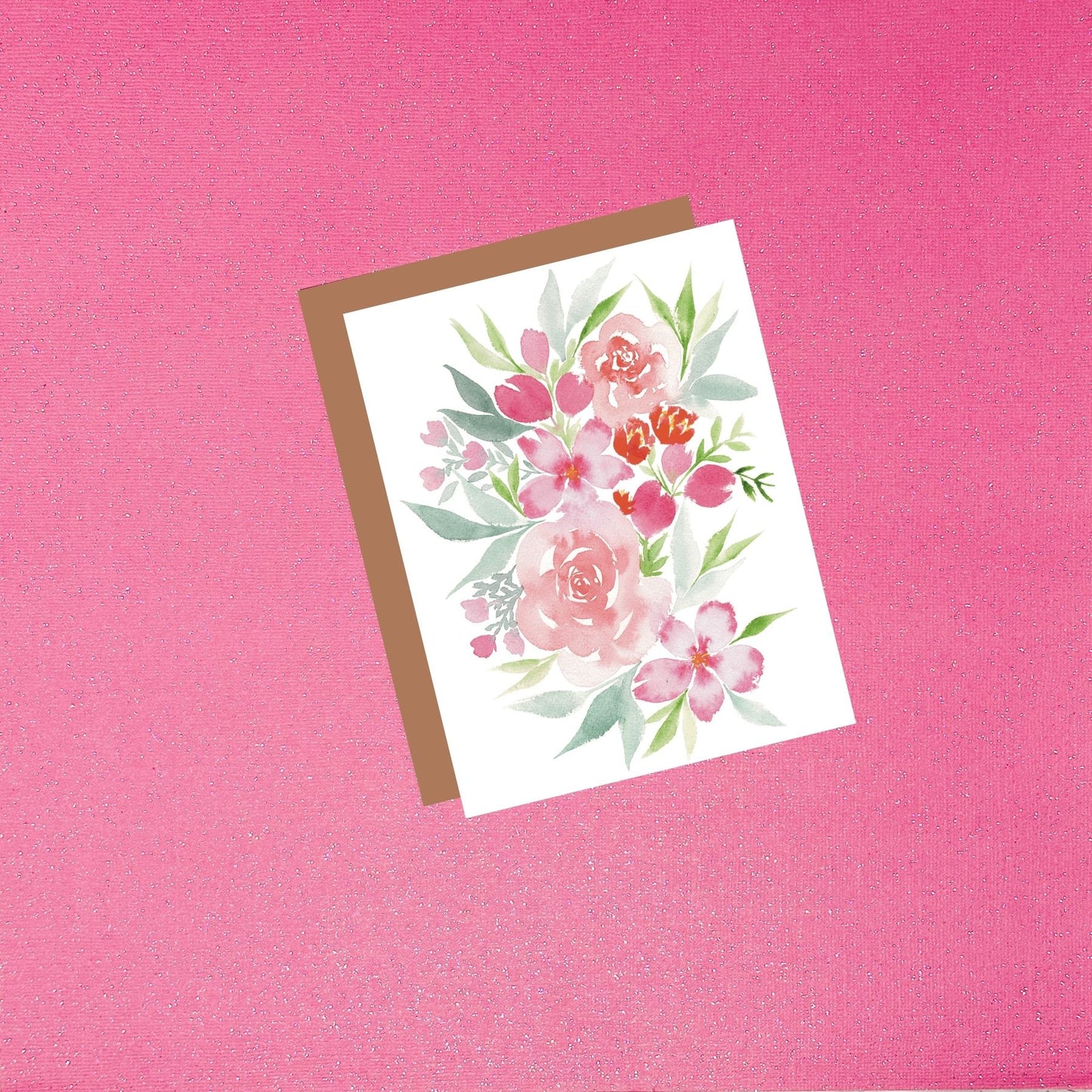 Watercolor Pink Floral Bouquet Greeting Card