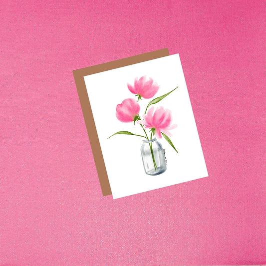 Watercolor Pink Peony Bouquet Greeting Card