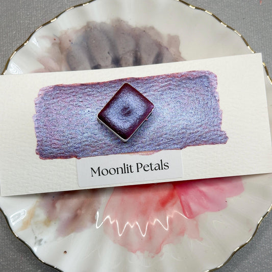 Moonlit Petals Watercolor | Handmade Color-Shifting Paint | Pigment Shimmer Half Pan for Artists