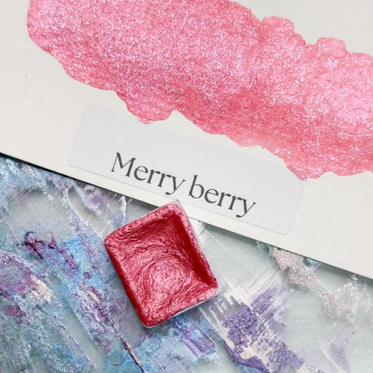 Merry Berry Watercolor | Cranberry Shimmer Paint | Handmade Half Pan Quarter Pan Red Artist Pigment Paints
