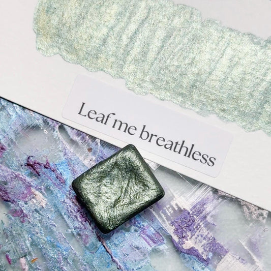 Leaf Me Breathless Watercolor | Sage-Green Shimmer Paint | Handmade Half Pan Quarter Pan Artist Pigment Paints