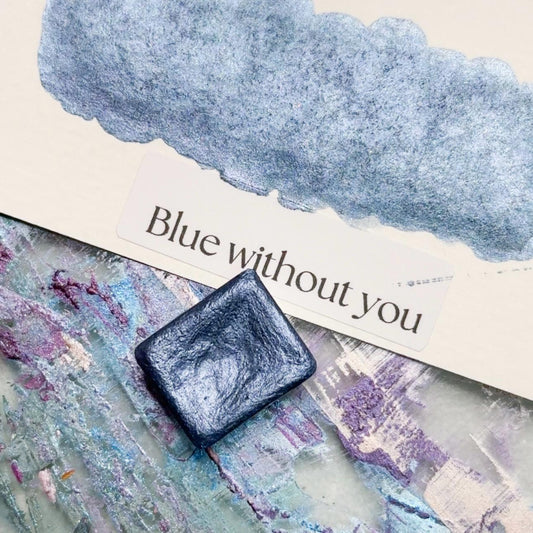 Blue Without You Watercolor | Light Navy Shimmer Paint | Handmade Half Pan Quarter Pan Artist Pigment Paints